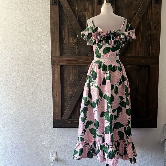 New Green Floral Print Beach Long Maxi Skirt Resort Casual Romantic Ruffle Top - Picture 8 of 16